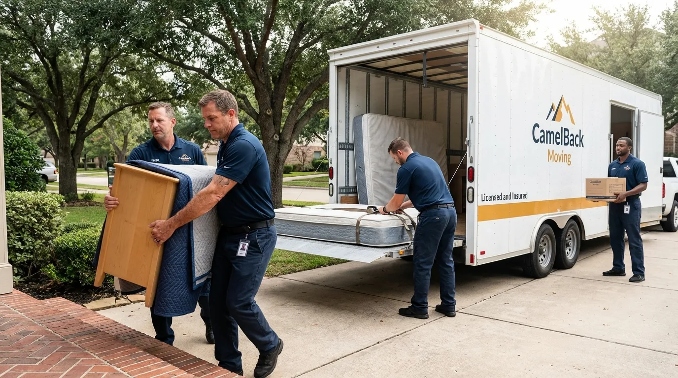 Crew loading residential truck for cross-state move from Weston, MA